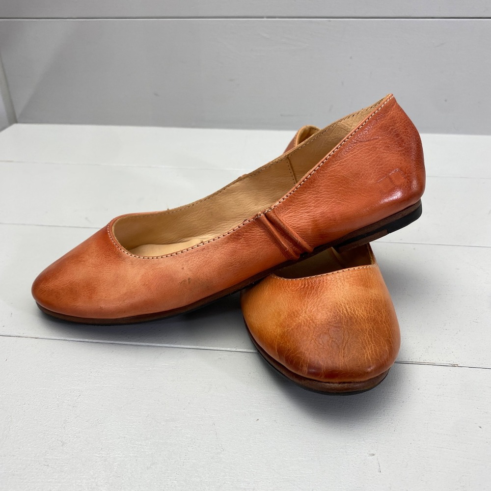 BED STU Lita Leather Ballet Flats Womens 6.5 Orange Handcrafted Slip On Shoes